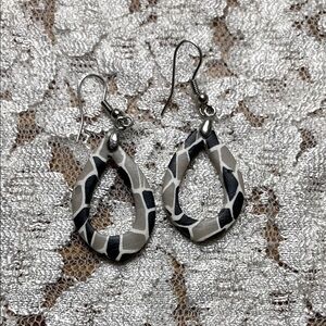 Handmade polymer clay Black and Tan Earrings